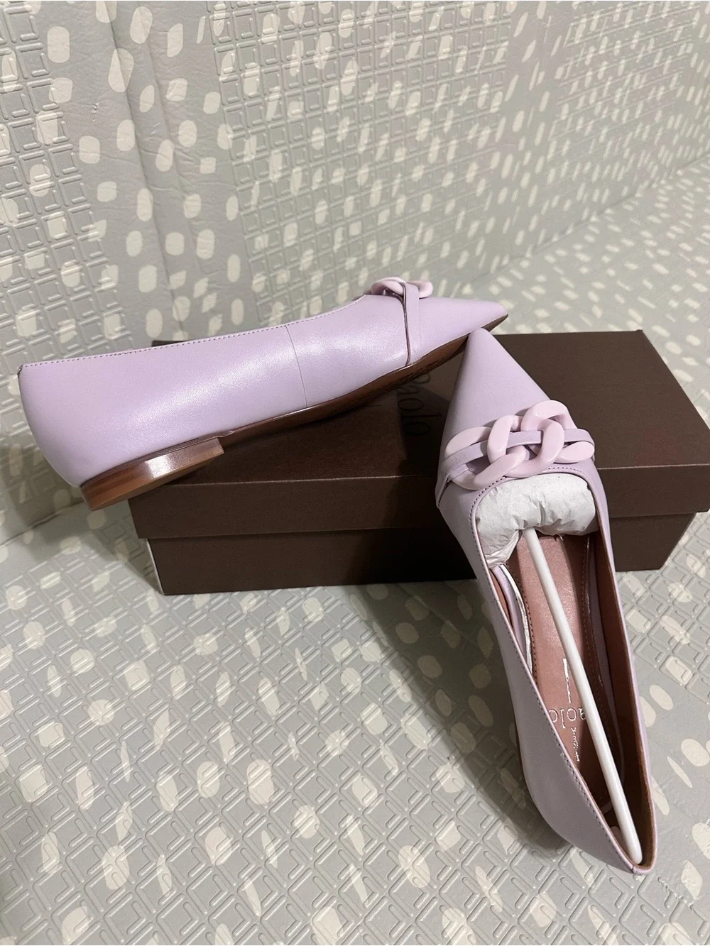Linea Paolo Women’s Pointed Lilac Chain-Detail Flats